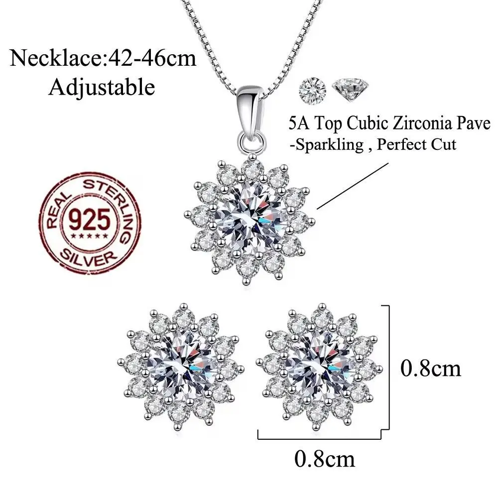 S925 Sterling Silver CZ Pendant Necklace and Earrings Set for Women Jewelry gallery image 5