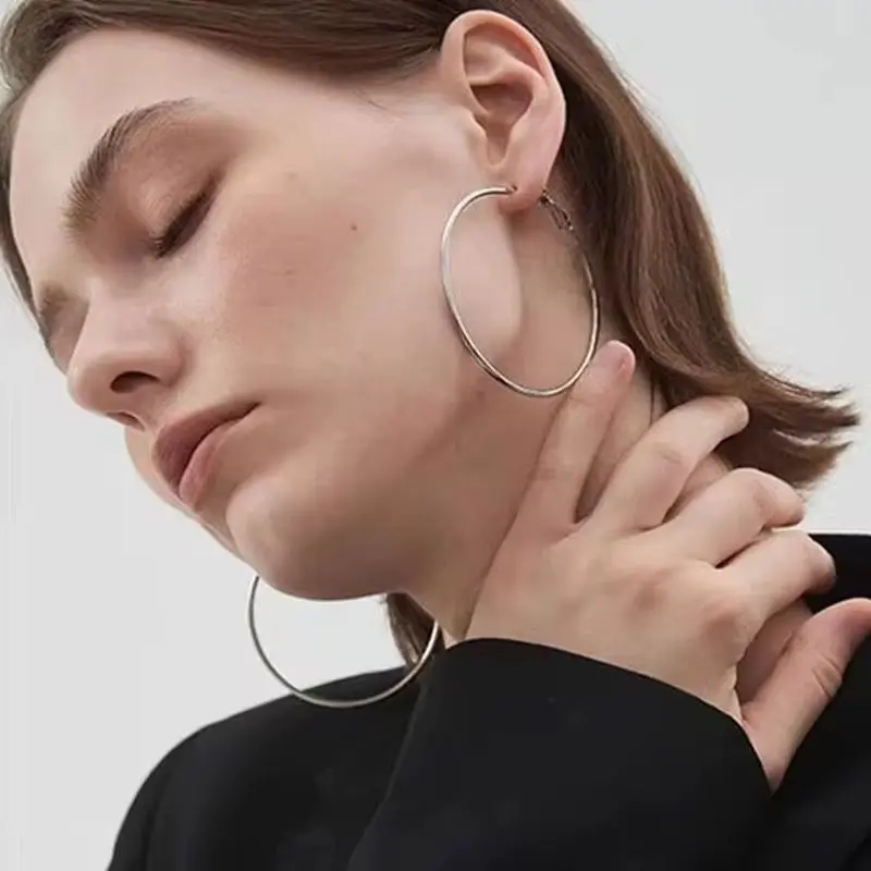 Trendy Fashion Silver Stainless Steel Hoop Earrings - 1 Pair gallery image 6