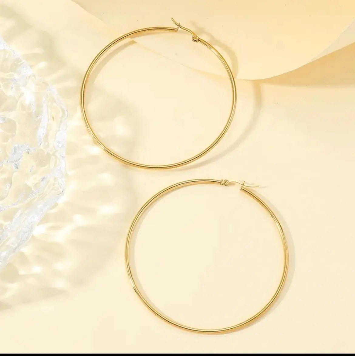 Women's Stainless Steel Circle Hoop Earrings - 18K Gold-Plated gallery image 6