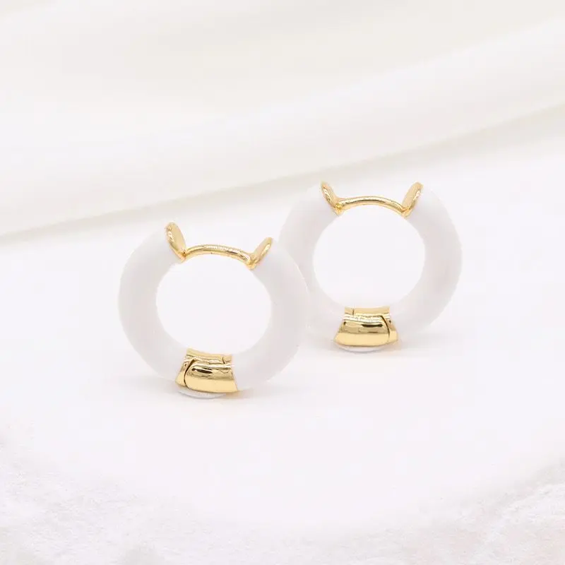 14K Gold Plated Round Enamel Hoop Earrings for Women in Premium Copper gallery image 2