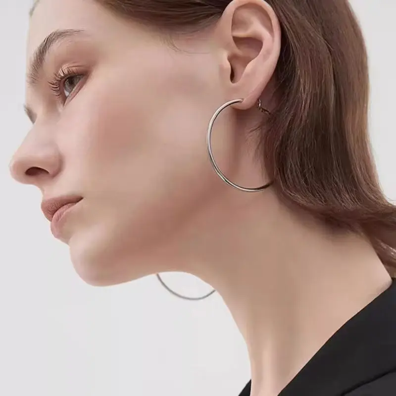 Trendy Fashion Silver Stainless Steel Hoop Earrings - 1 Pair gallery image 7
