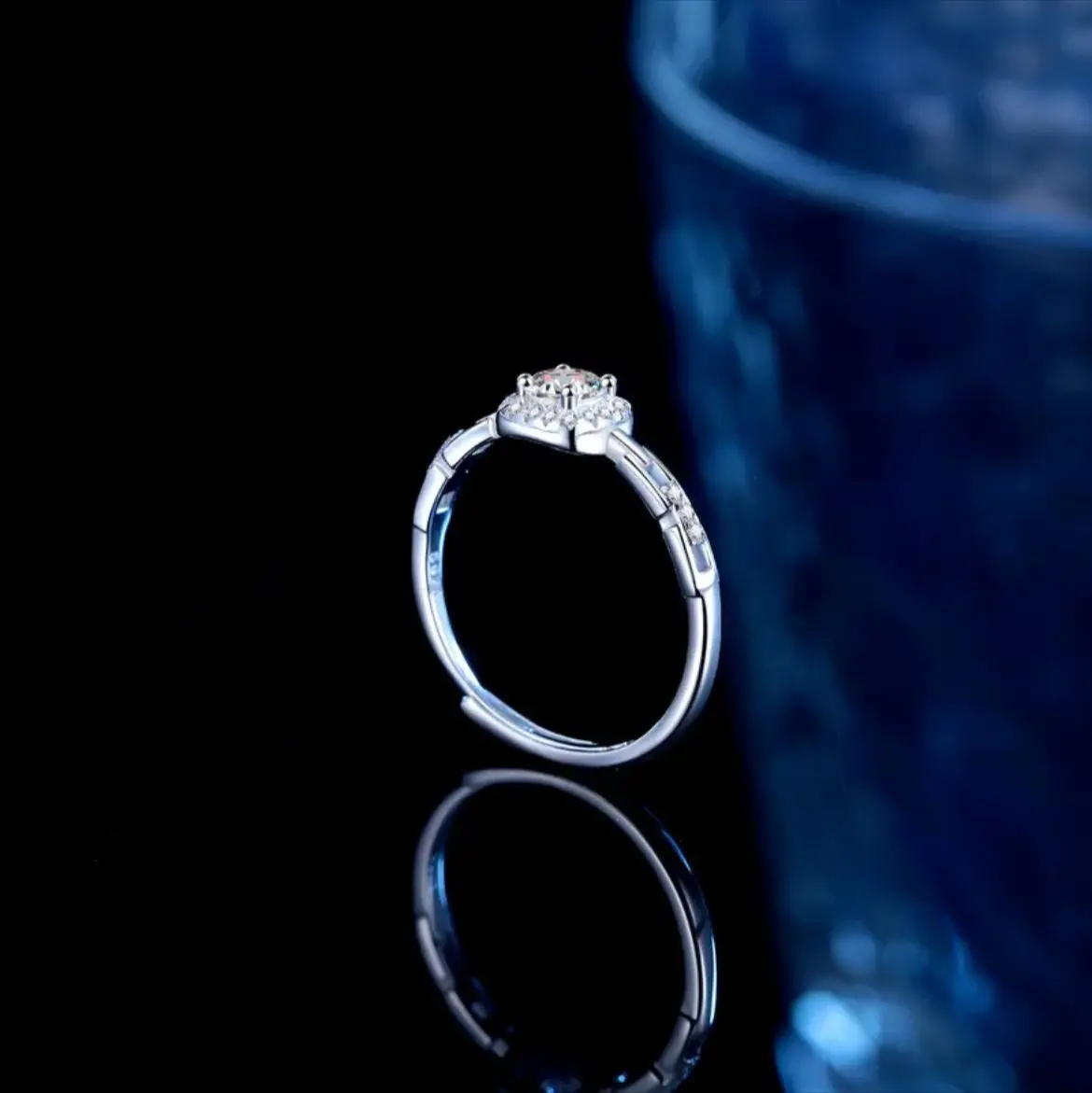 Women's Adjustable Sterling Silver Moissanite Geometric Engagement Ring gallery image 3