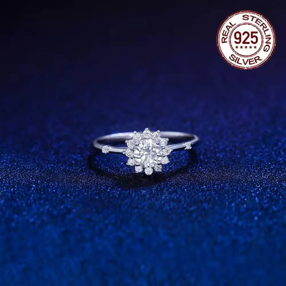 925 Sterling Silver Flower Ring for Women, Cubic Zircon Wedding Engagement - 8 gallery image 7