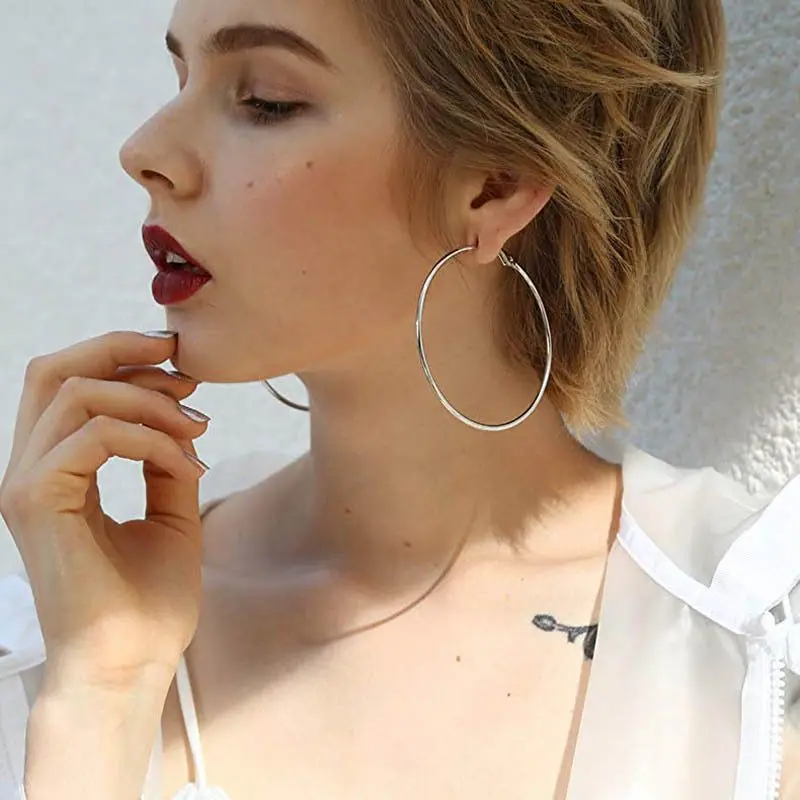 Trendy Fashion Silver Stainless Steel Hoop Earrings - 1 Pair gallery image 2