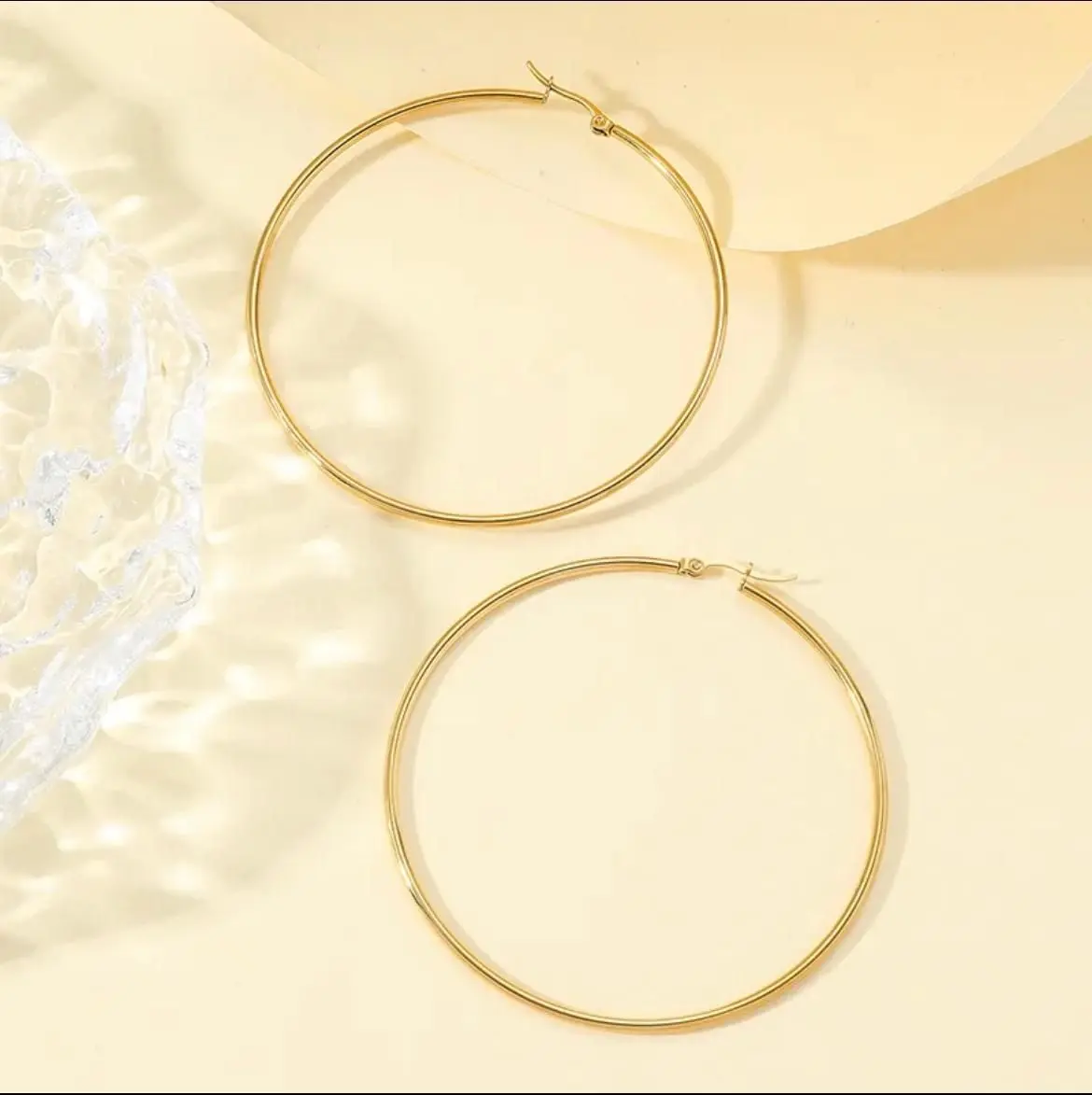 Women's Stainless Steel Circle Hoop Earrings - 18K Gold-Plated gallery image 4