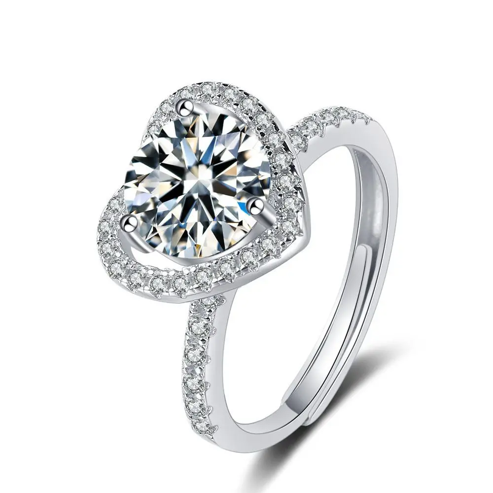 Radiant Heart-Shape Adjustable Zircon Copper Ring gallery image 2