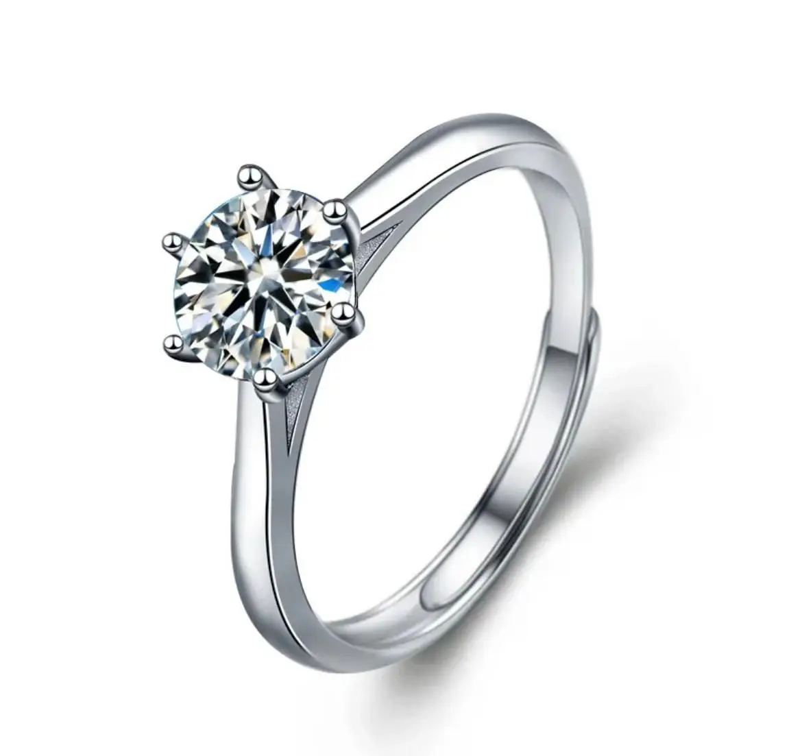 Adjustable S925 Silver Moissanite Ring Geometric Claw + Rose Heart Box gallery image 6