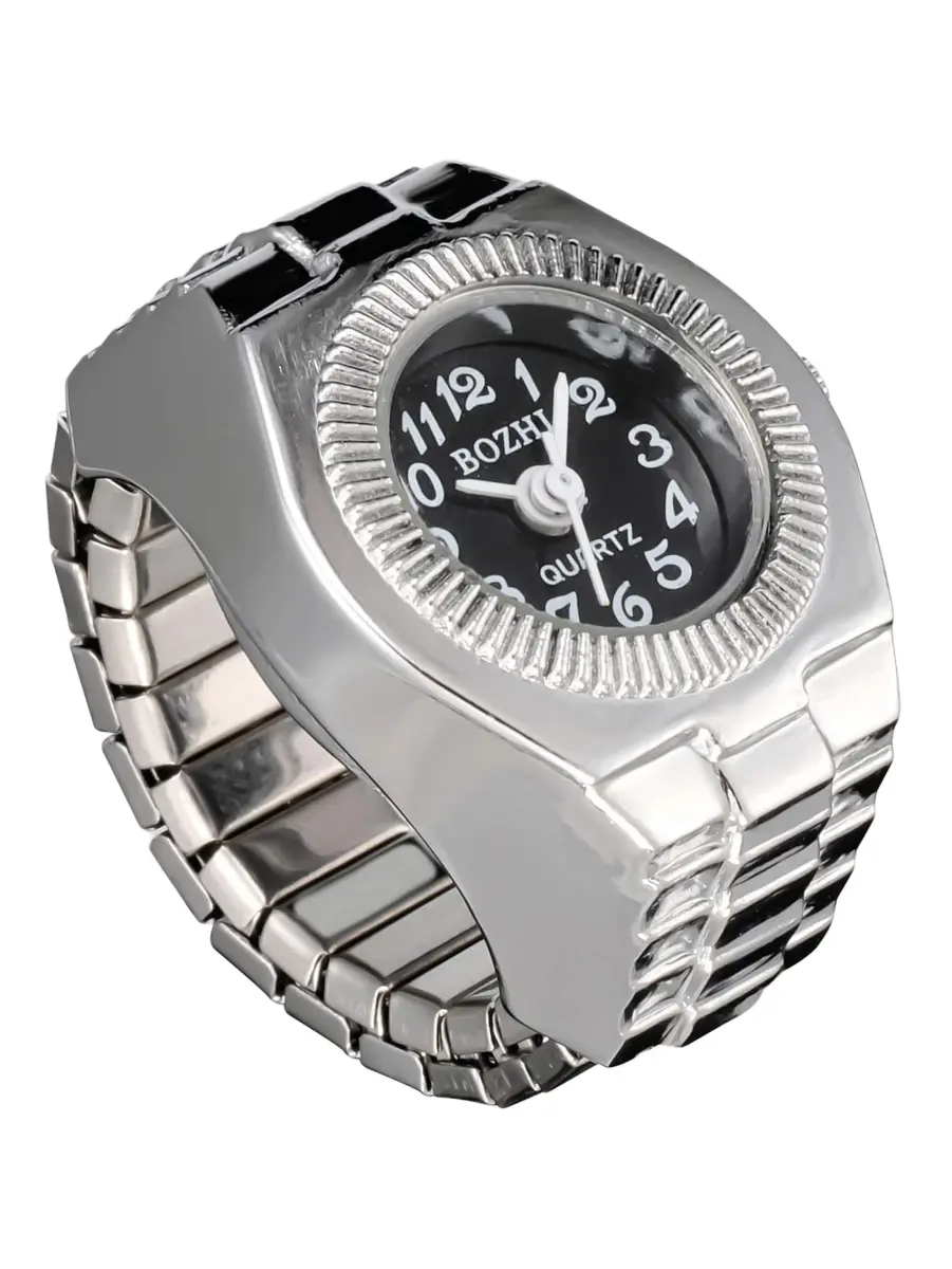 Adjustable Silver-Tone Quartz Ring Watch - Trendy Women's Finger Watch Gift gallery image 1