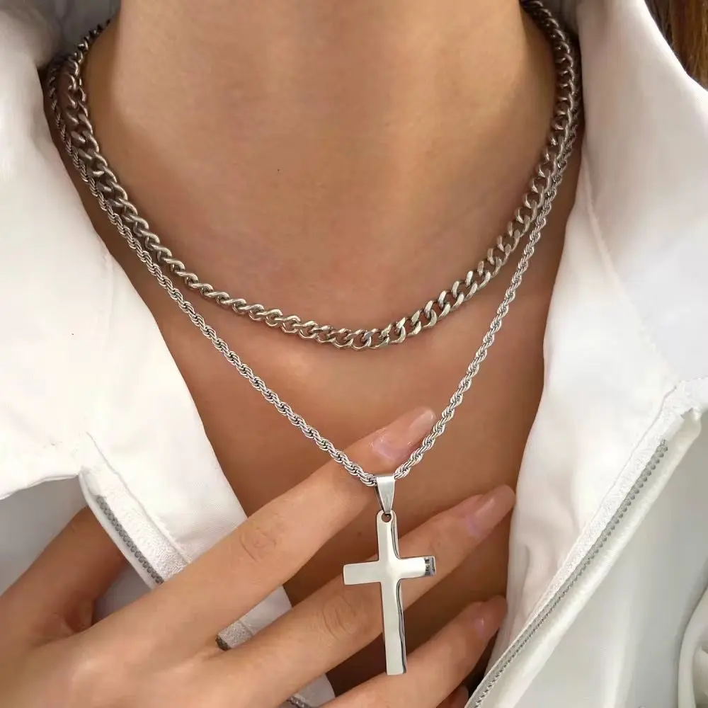 Hip-Hop Cross Pendant Necklace - Stainless Steel & Titanium Steel Plated gallery image 4