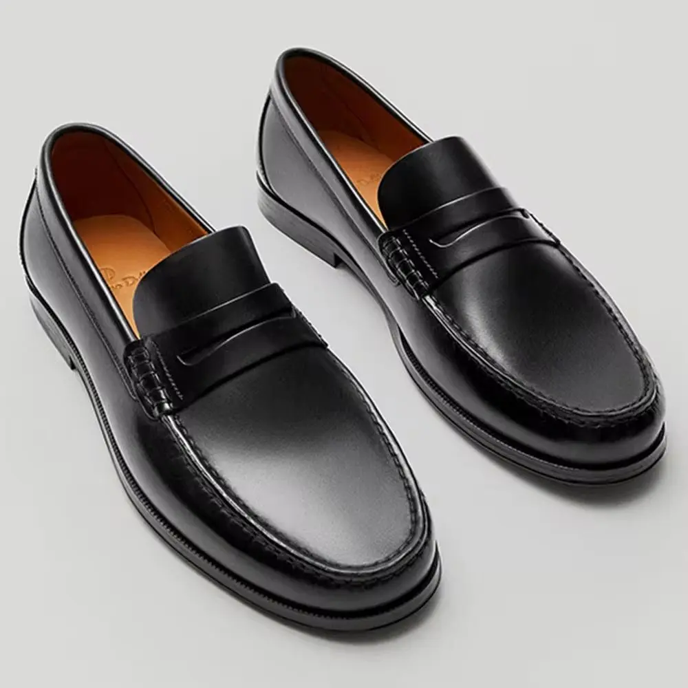 Premium Handmade Men's Loafers - Square Toe Vintage Calf Leather - Black - EU 41 gallery image 4