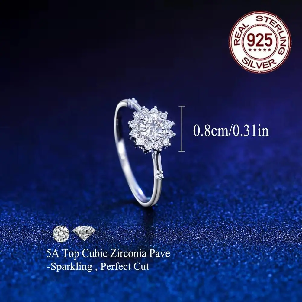 925 Sterling Silver Flower Ring for Women, Cubic Zircon Wedding Engagement - 8 gallery image 3