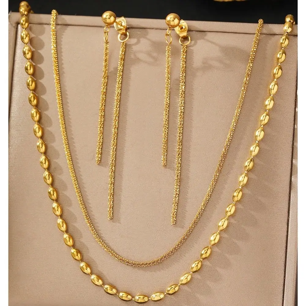 18K Gold Plated Geometric Jewelry Set for Women - Necklace & Earrings - Silver gallery image 3