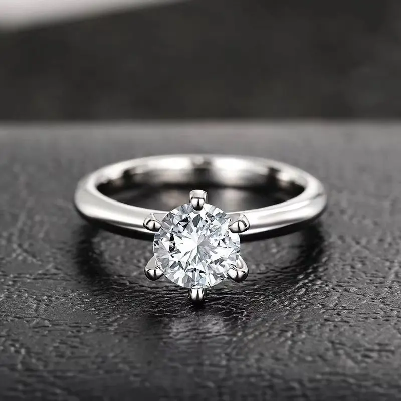 1 Carat Six-Prong Diamond Ring Adjustable Wedding Ring Women gallery image 3