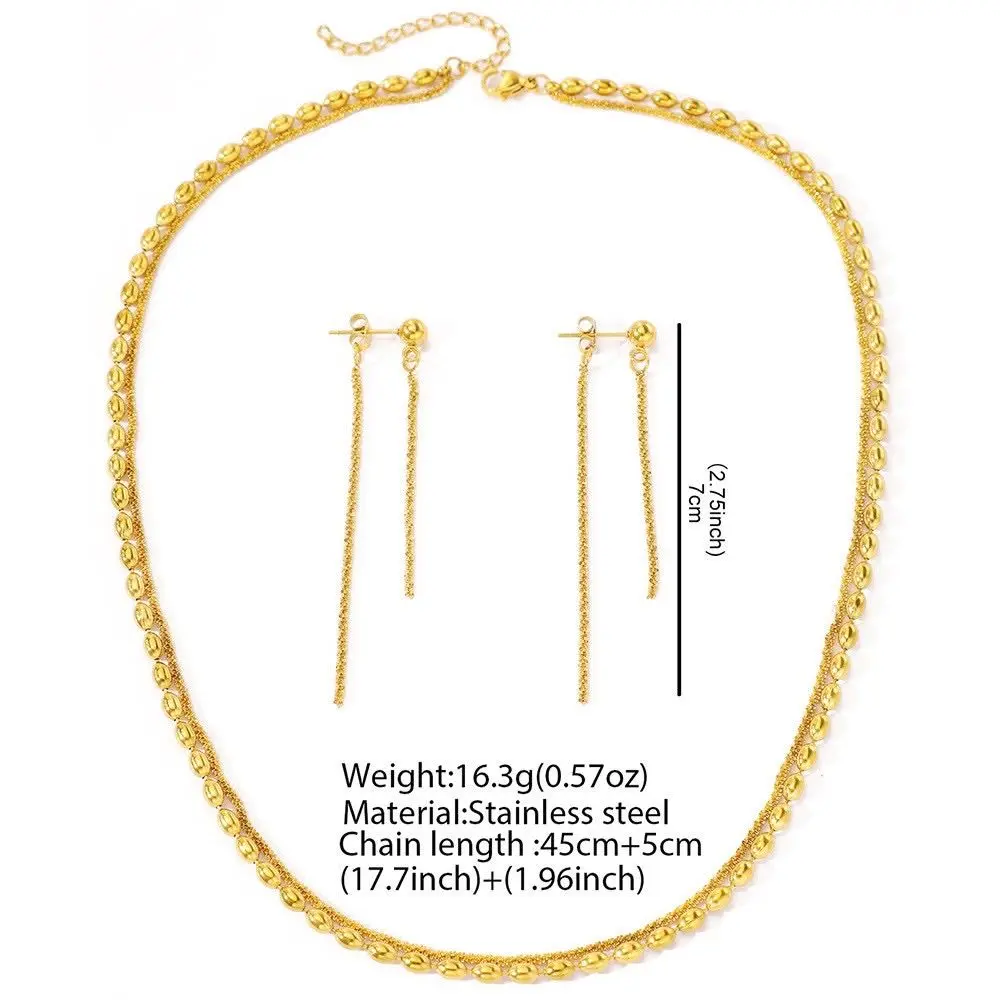 18K Gold Plated Geometric Jewelry Set for Women - Necklace & Earrings - Silver gallery image 4