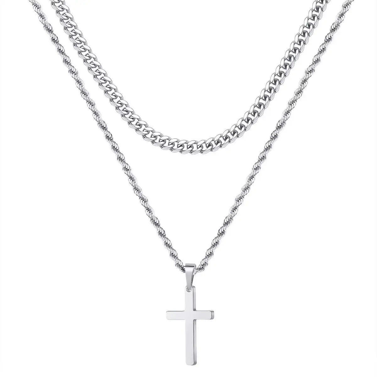 Hip-Hop Cross Pendant Necklace - Stainless Steel & Titanium Steel Plated gallery image 1
