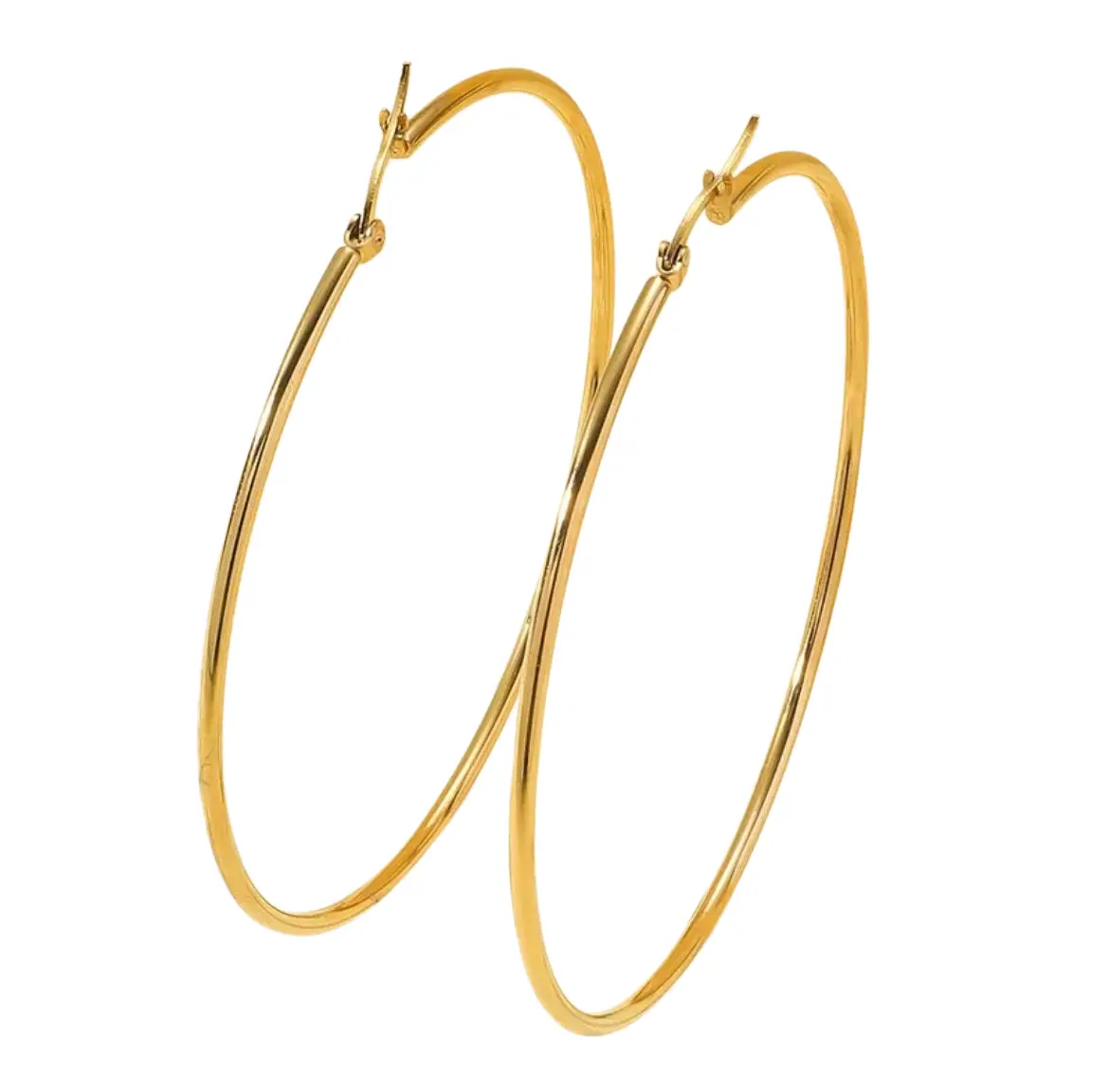 Women's Stainless Steel Circle Hoop Earrings - 18K Gold-Plated gallery image 1