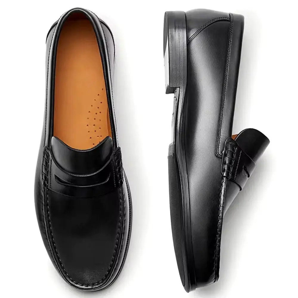 Premium Handmade Men's Loafers - Square Toe Vintage Calf Leather - Black - EU 41 gallery image 2
