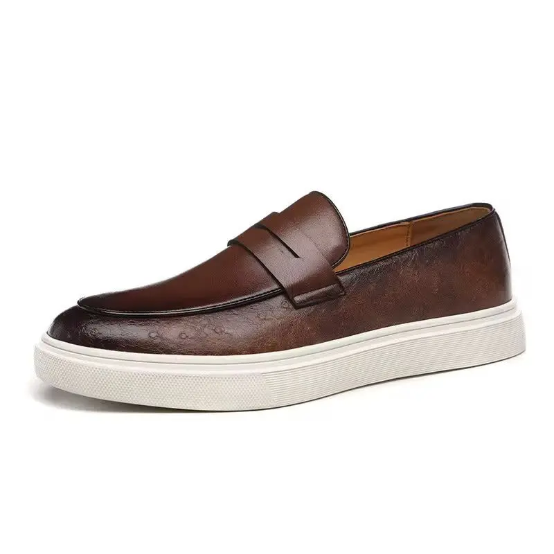 Men's British Style PU Leather Loafers - Breathable Casual Slip-On Shoes - Brown gallery image 8