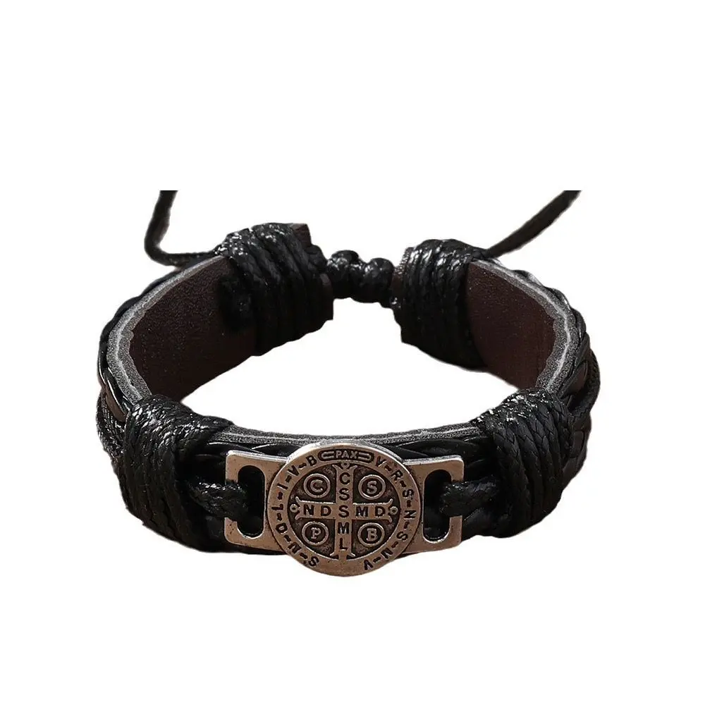 Retro Men's Hand-Woven Leather Bracelet - Adjustable Pull Cord Design - Brown gallery image 4