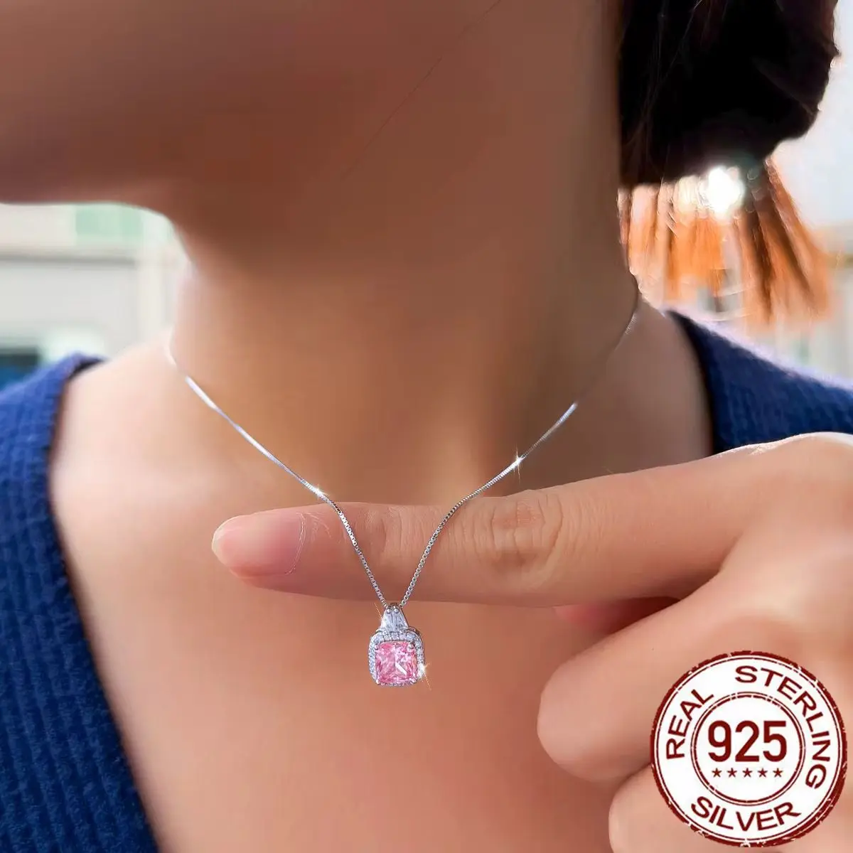 Luxueux 925 Sterling Silver Pink CZ Pendant & Earrings for Date, Gift Box gallery image 3
