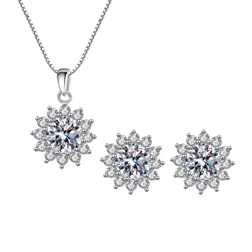 S925 Sterling Silver CZ Pendant Necklace and Earrings Set for Women Jewelry gallery image 1