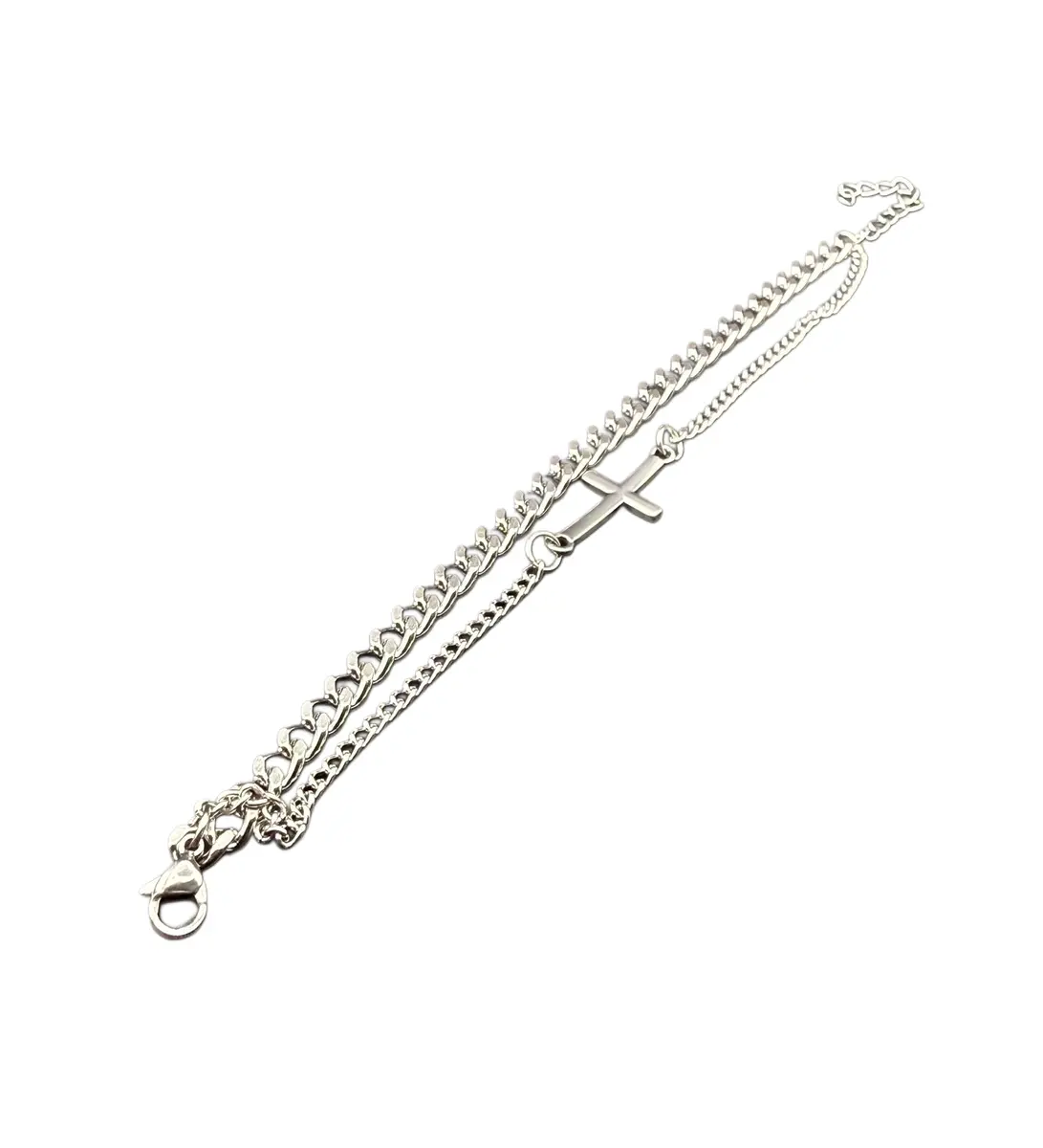 Men's Classic Cross Bracelet - Ferroalloy Layered, PVD Silver-Plated gallery image 1