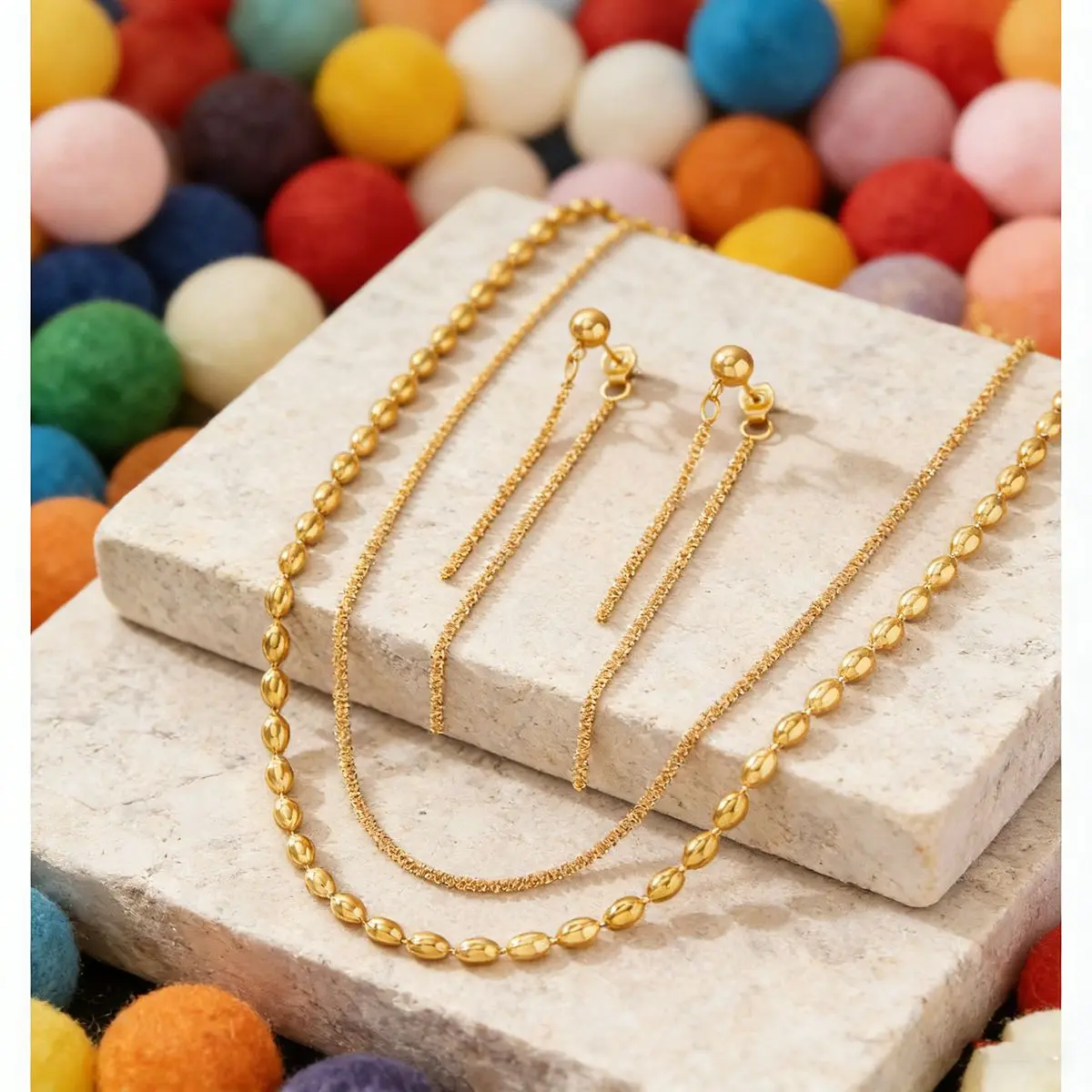 18K Gold Plated Geometric Jewelry Set for Women - Necklace & Earrings - Silver gallery image 2