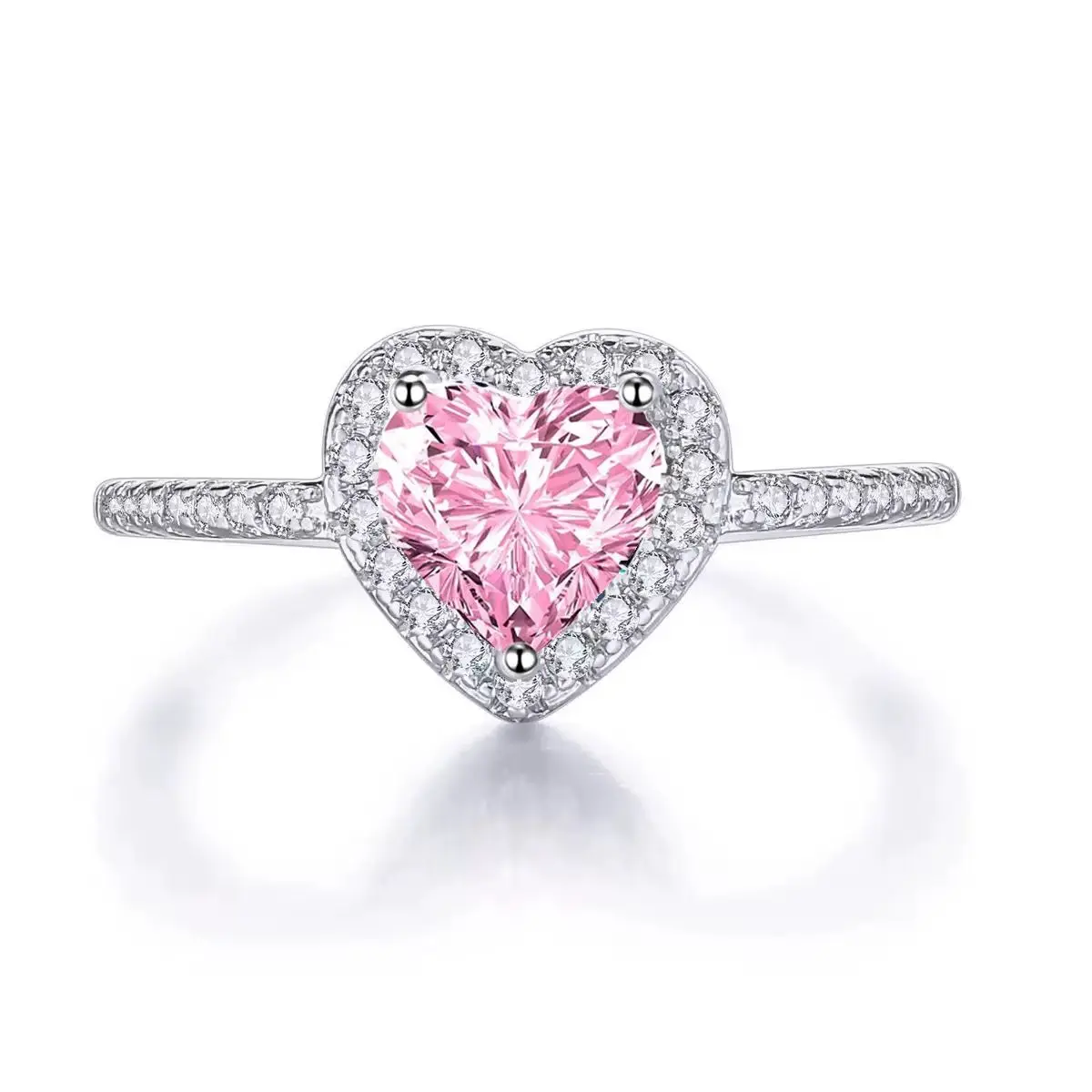 Luxueux Pink Love Heart Zirconia Engagement Ring in 925 Sterling Silver - 8 gallery image 2