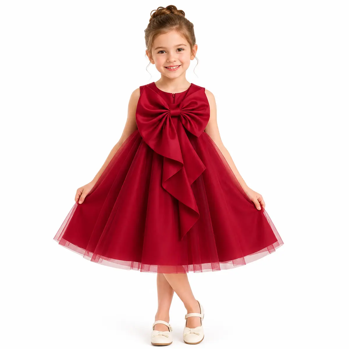 Luxury Satin Princess Tutu Dress for Girls Party & Special Occasions - Cream White  gallery image 9