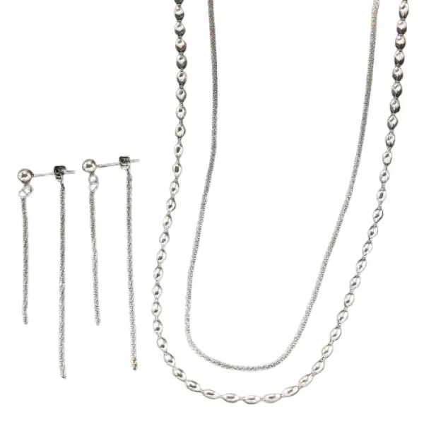 18K Gold Plated Geometric Jewelry Set for Women - Necklace & Earrings - Silver gallery image 7