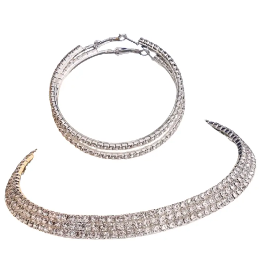 Luxury Rhinestone Hoop Earrings & Tennis Necklace Jewelry Set gallery image 1