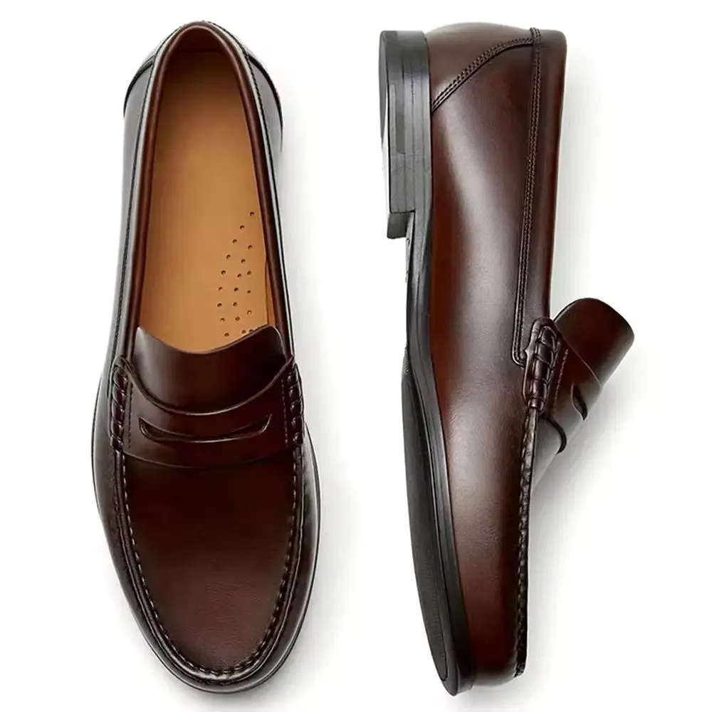 Premium Handmade Men's Loafers - Square Toe Vintage Calf Leather - Black - EU 41 gallery image 6