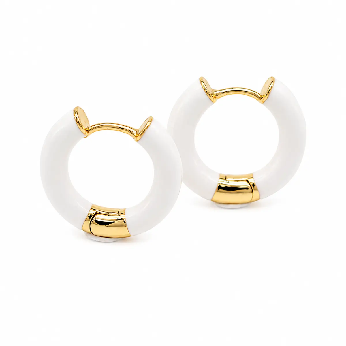 14K Gold Plated Round Enamel Hoop Earrings for Women in Premium Copper gallery image 1