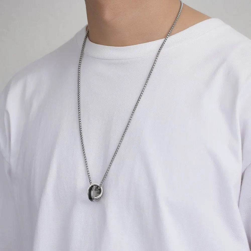 Luxury Men's Stainless Steel Zircon Pendant Necklace with Box Chain gallery image 5