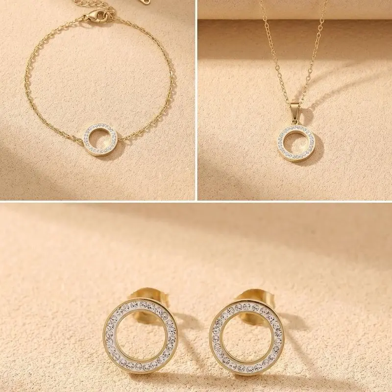 18K Gold PVD Geometric Jewelry Set for Women with Glass Inlay Design gallery image 4