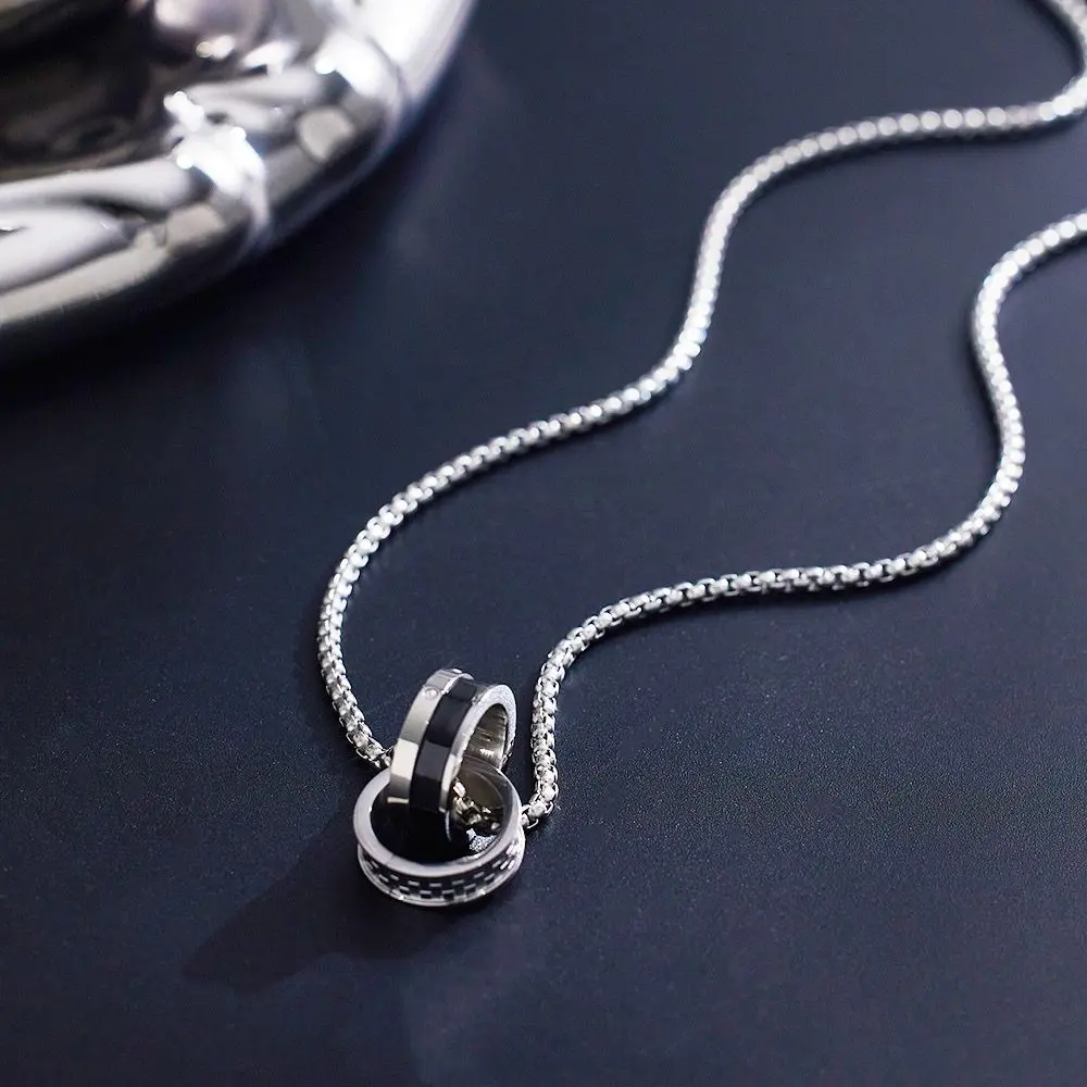 Luxury Men's Stainless Steel Zircon Pendant Necklace with Box Chain gallery image 4
