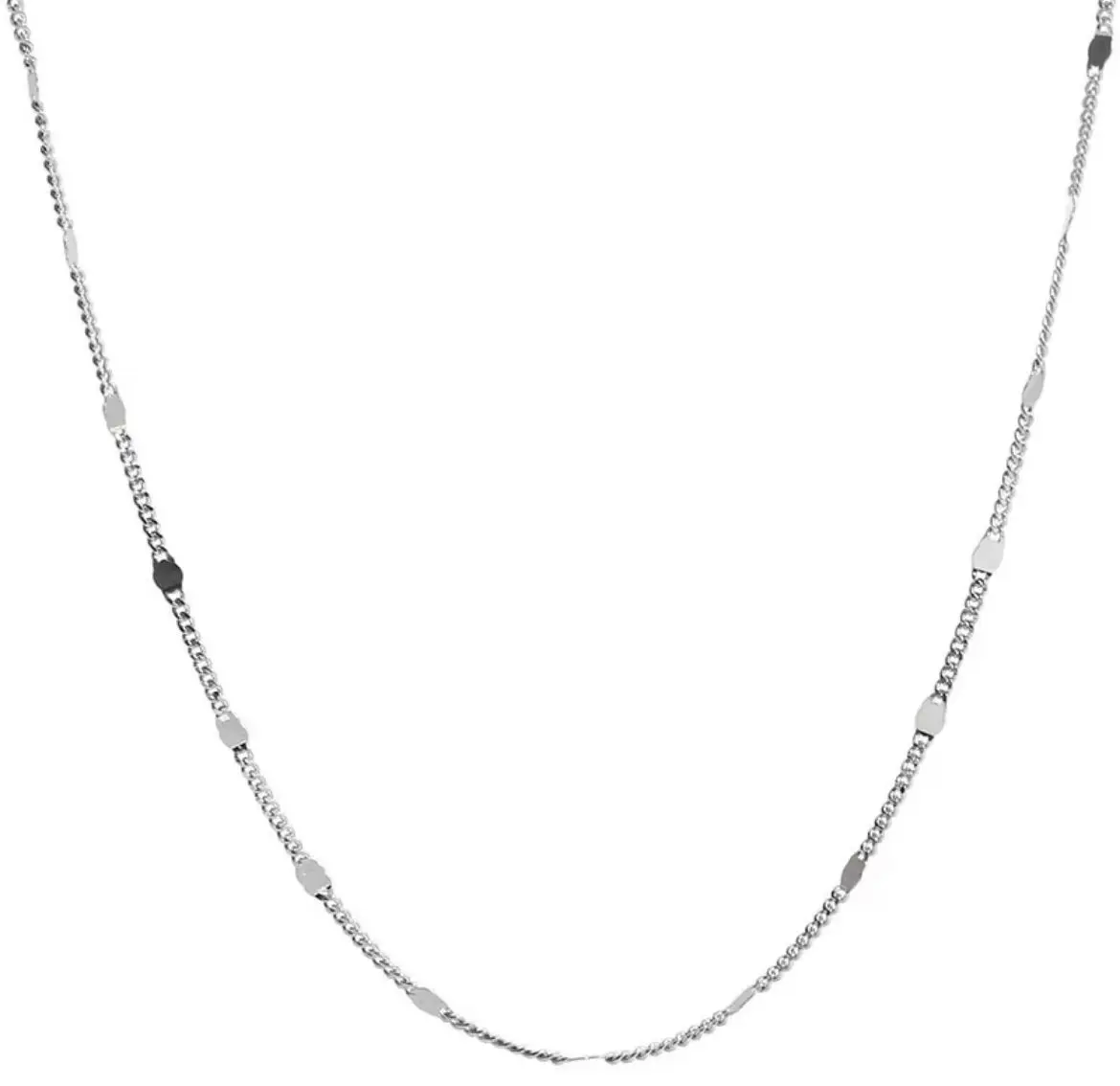 925 Sterling Silver Solid Color Chain Necklace for Women, Simple Elegant - Silver gallery image 6