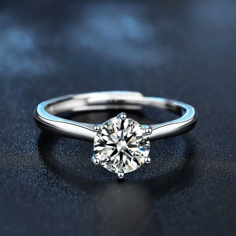 S925 Silver 1Karat Moissanite Ring for Women - Geometric Design gallery image 5