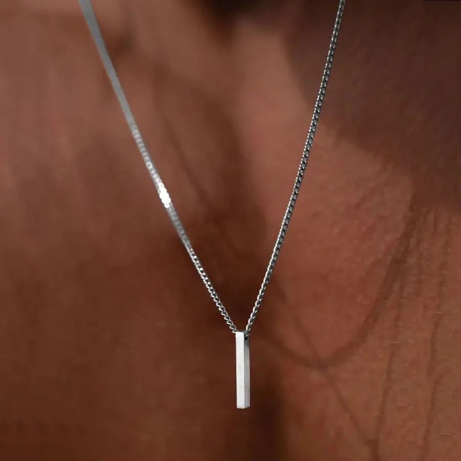 Elegant Men's Rectangle Stainless Steel Pendant Necklace Classic Design gallery image 2