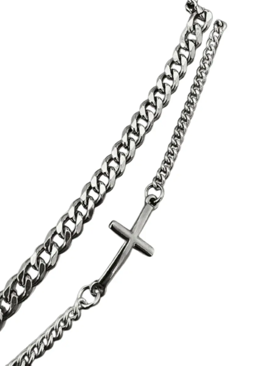 Men's Classic Cross Bracelet - Ferroalloy Layered, PVD Silver-Plated gallery image 3