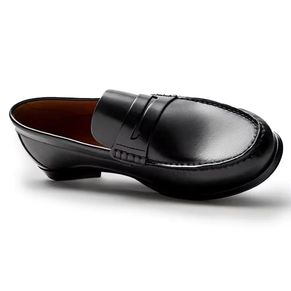 Premium Handmade Men's Loafers - Square Toe Vintage Calf Leather - Black - EU 41 gallery image 3