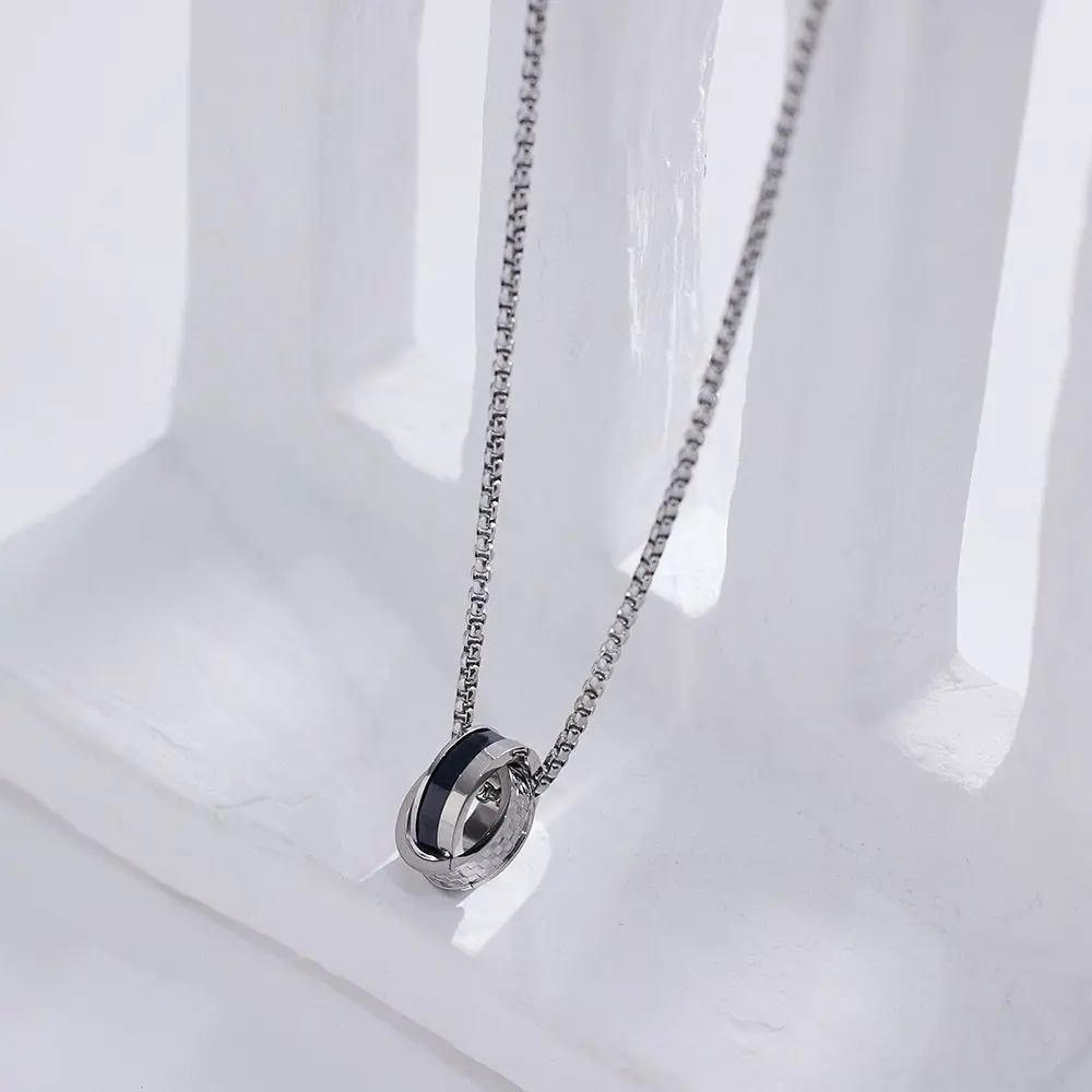 Luxury Men's Stainless Steel Zircon Pendant Necklace with Box Chain gallery image 3