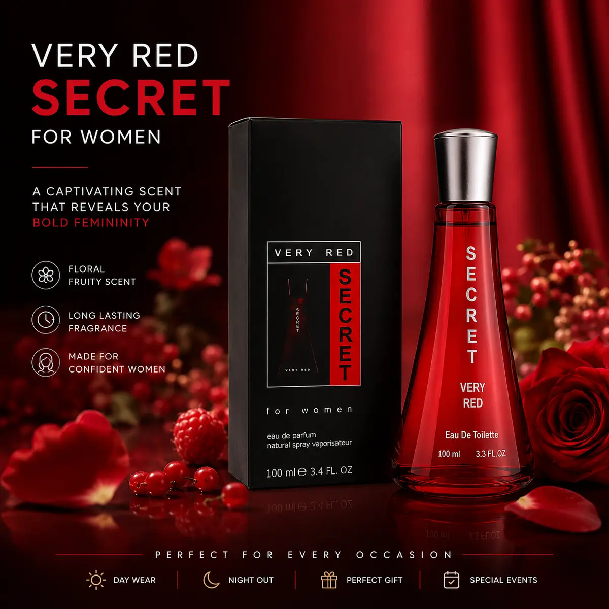 Very Red Secret for Women Eau de Toilette 100ml Long-Lasting Perfume gallery image 3