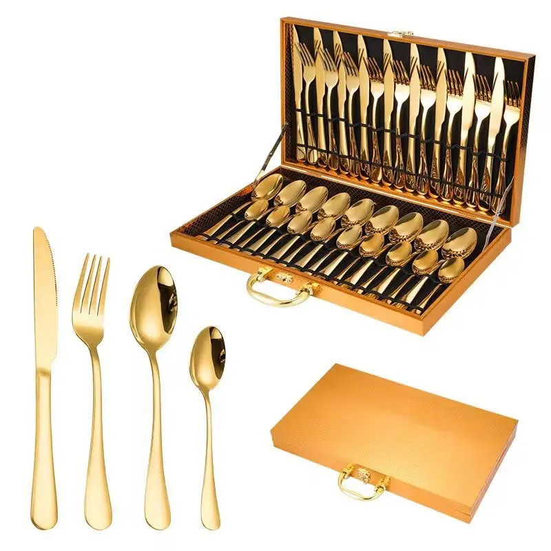 24-Piece Gold Stainless Steel Cutlery Set in Elegant Golden Gift Box gallery image 6