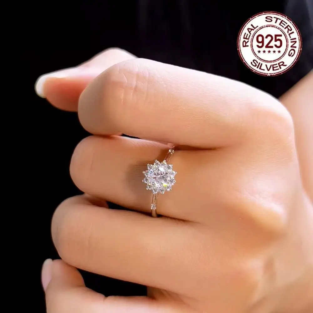 925 Sterling Silver Flower Ring for Women, Cubic Zircon Wedding Engagement - 8 gallery image 6