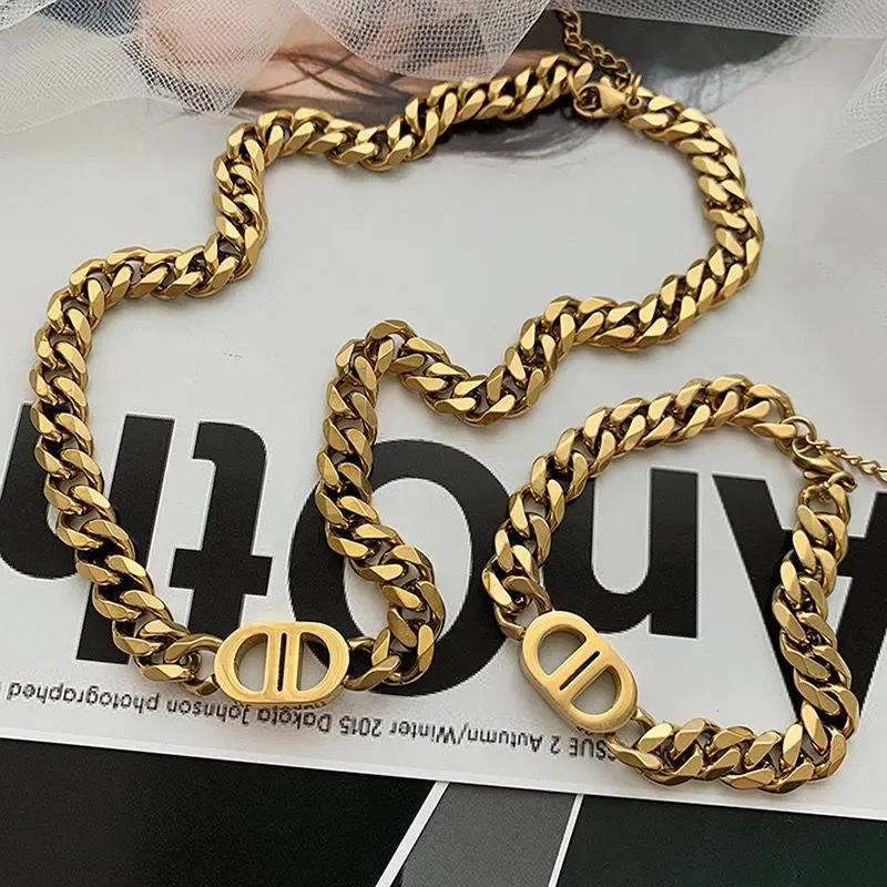 Luxury Gold Cuban Link Necklace & Bracelet Matching Jewelry Set gallery image 3