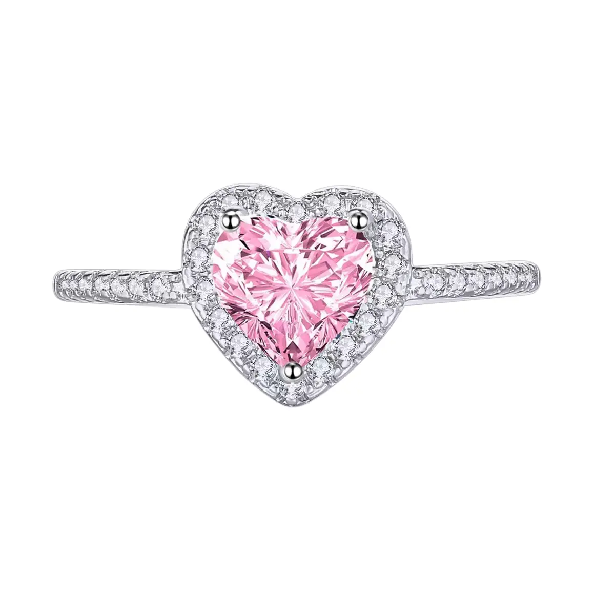 Luxueux Pink Love Heart Zirconia Engagement Ring in 925 Sterling Silver - 8 gallery image 1