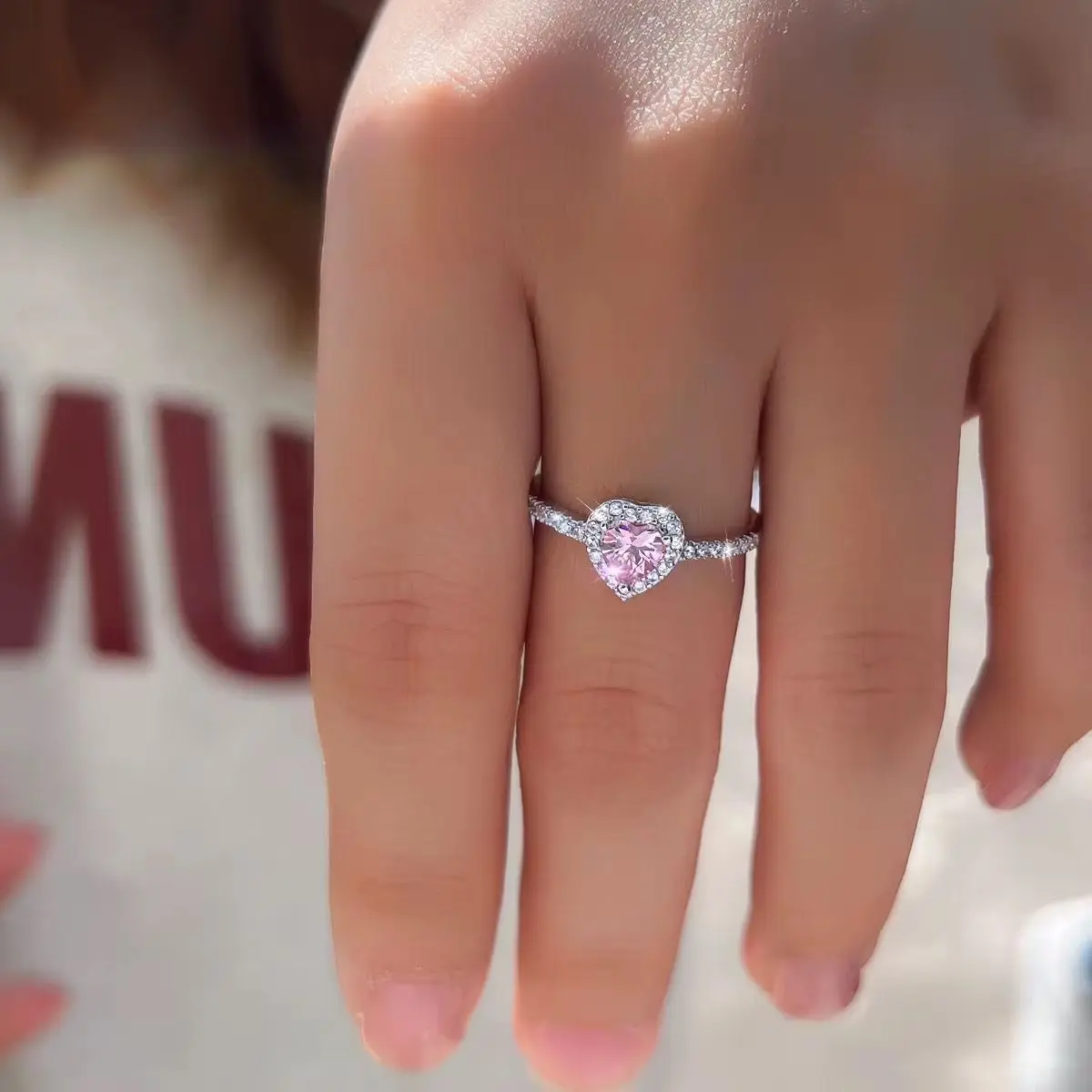 Luxueux Pink Love Heart Zirconia Engagement Ring in 925 Sterling Silver - 8 gallery image 7