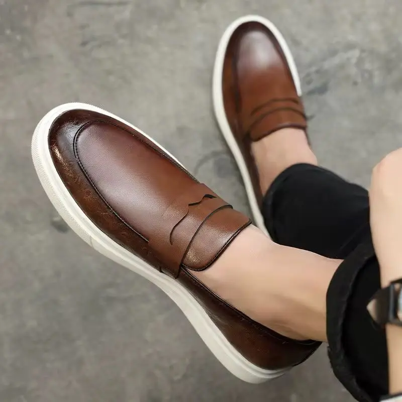Men's British Style PU Leather Loafers - Breathable Casual Slip-On Shoes - Brown gallery image 11