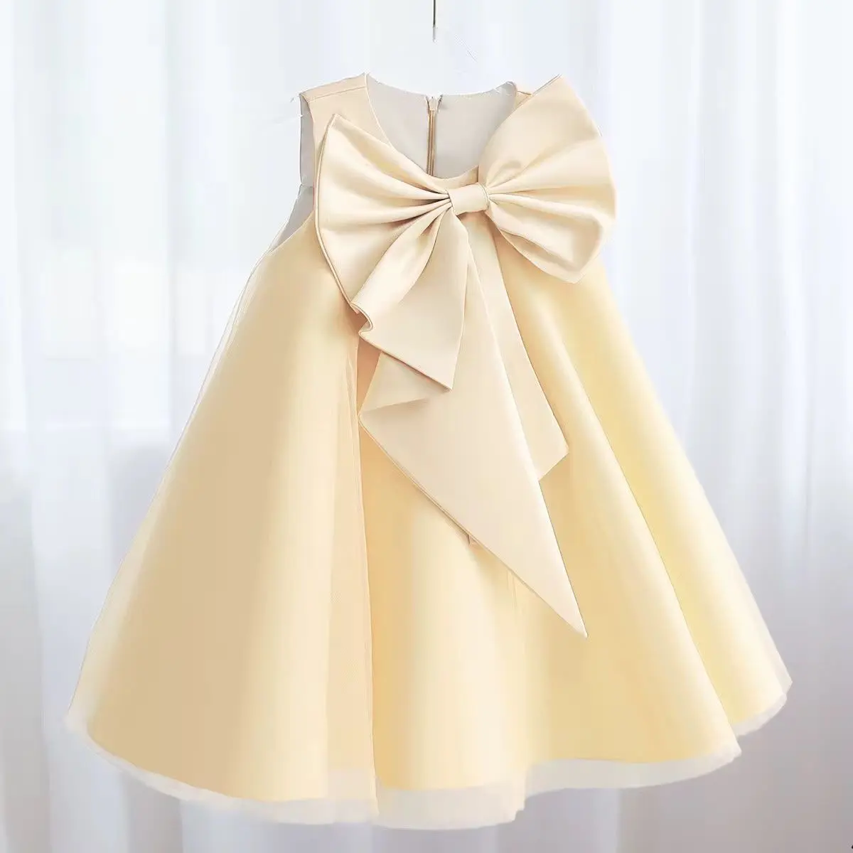 Luxury Satin Princess Tutu Dress for Girls Party & Special Occasions - Cream White  gallery image 3